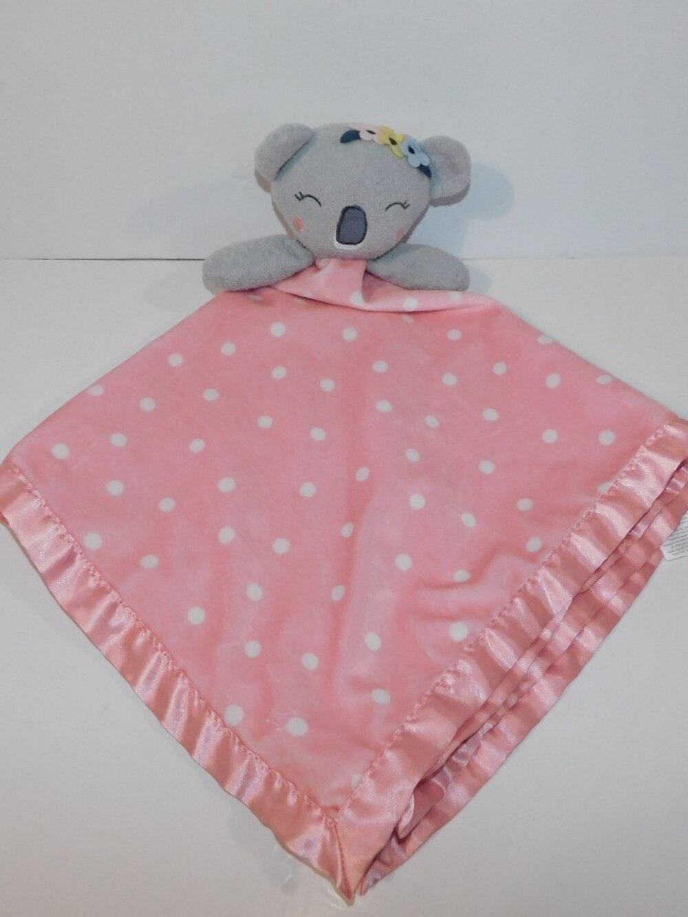 Just Born Koala Bear Security blanket Pink White Polka Dot Baby Lovey Nunu